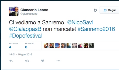 Sanremo 2016: Giancarlo Leone conferma Savino, Gialappa’s Band e Max Giusti al Dopofestival su Twitter, Carlo Conti ufficializza in studio