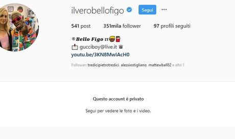 Bello Figo su Instagram, l’account diventa privato